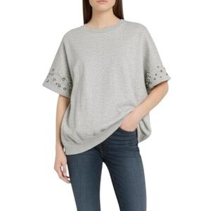 Catherine Malandrino Size XS Grey Heather Pearl Studded Short Sleeve Sweatshirt